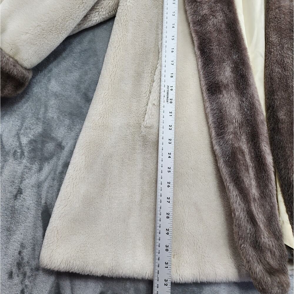Vintage 60s Princeton’s O’llegro Coat Womens L Cream Gray Faux Fur Open Front - Picture 6 of 6